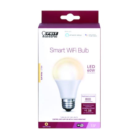 Feit Electric Feit Smart Home A19 E26 (Medium) Smart-Enabled LED Bulb Soft White 60 Watt Equivalence 1 pk OM60/927CA/AG